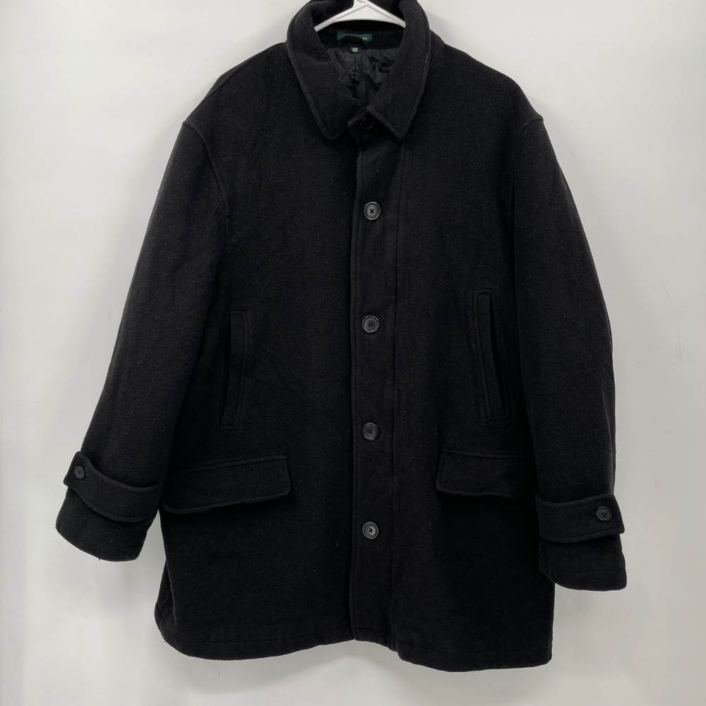 Lauren Ralph Lauren Black Wool Blend Button Front Overcoat Mens 46R